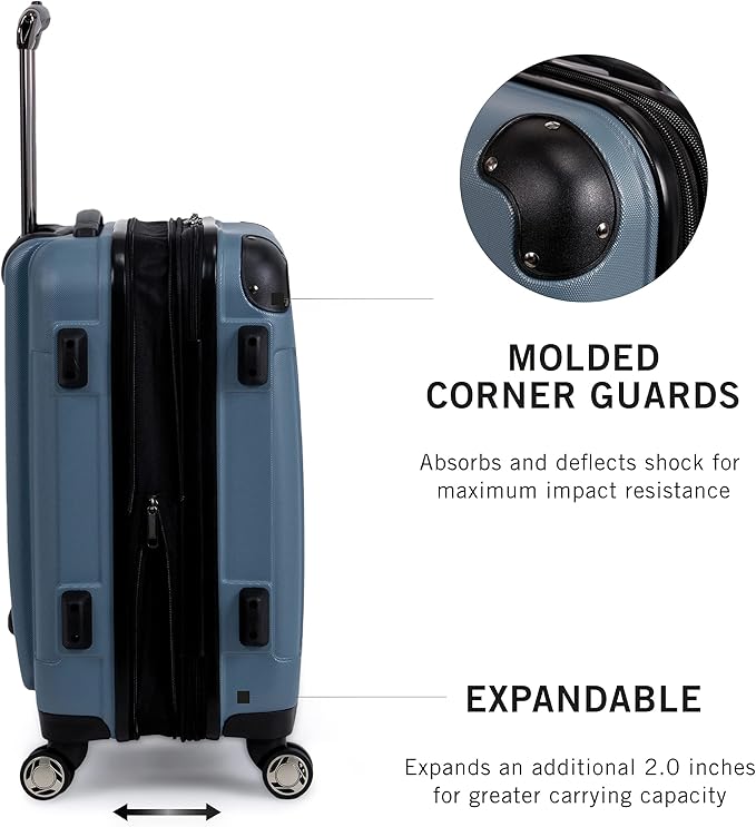 Kenneth Cole REACTION Renegade Luggage Expandable 8-Wheel Spinner Lightweight Hardside Suitcase, Granite Blue, 20-Inch Carry On