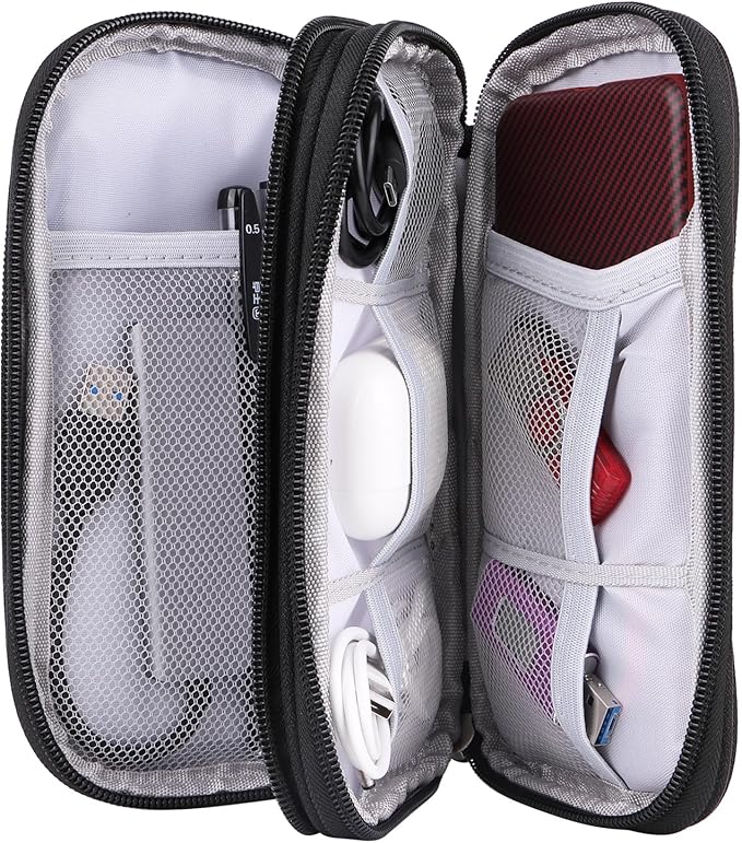 Universal Cable Organizer - Electronics Accessories Bag for Charger, Phone, Memory Card - Travel Gadget Bag - Black