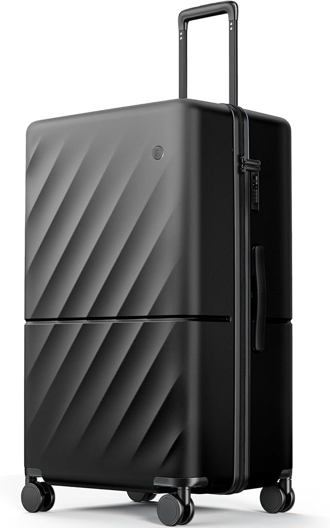 NINETYGO Trunk Luggage 29 Inch, Large Checked Luggage with Double Spinner Wheels, Anti-Burst Zipper, Hard Case PC Suitcase, Lightweight Travel Luggage, TSA Approved (Onyx Black, Hudson)