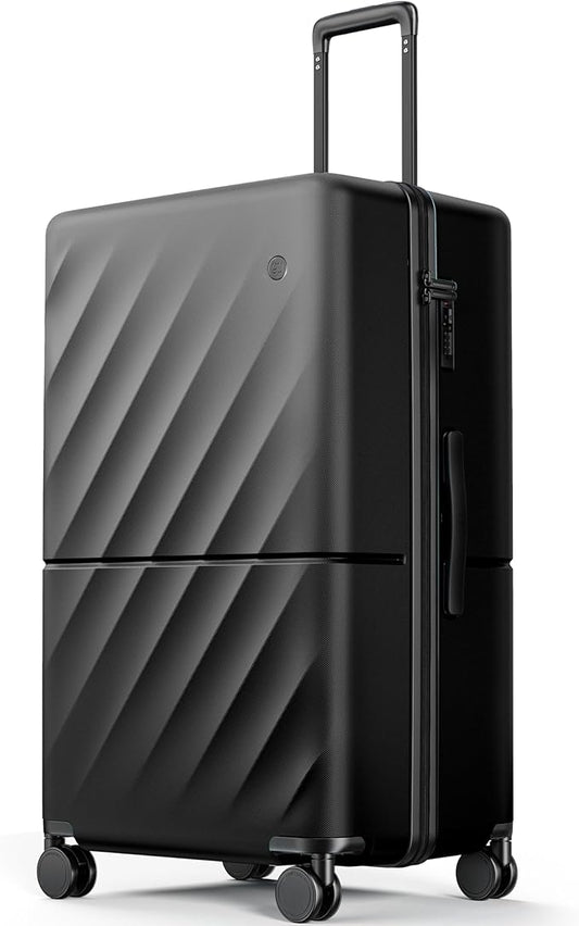 NINETYGO Trunk Luggage 29 Inch, Large Checked Luggage with Double Spinner Wheels, Anti-Burst Zipper, Hard Case PC Suitcase, Lightweight Travel Luggage, TSA Approved (Onyx Black, Hudson)