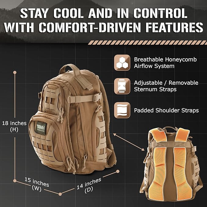 35L Survival Backpack for Men - Military Tactical Waterproof Backpack for Hiking, Fishing, Hunting, Camping, and Laptops