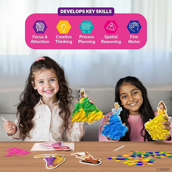 Skillmatics Poke-in Art - Disney Princesses, Mess-Free Fun for Kids, DIY Wood Craft Kits, Creative Christmas Gifts for Girls Ages 4, 5, 6, 7, 8, 9, Includes Cinderella, Ariel, Moana, Rapunzel & More