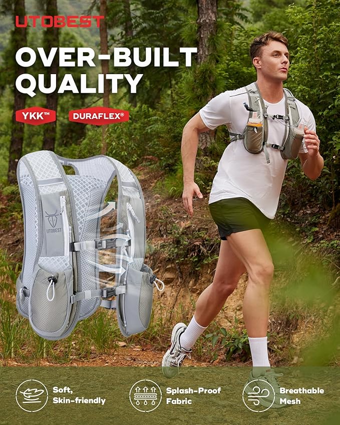 Running Vest, 5L Hydration Vest Lightweight, Breathable and Sweatproof Running Backpack, Adjustable Running Hydration Vest for Trail Running Marathon Race Jogging Cycling