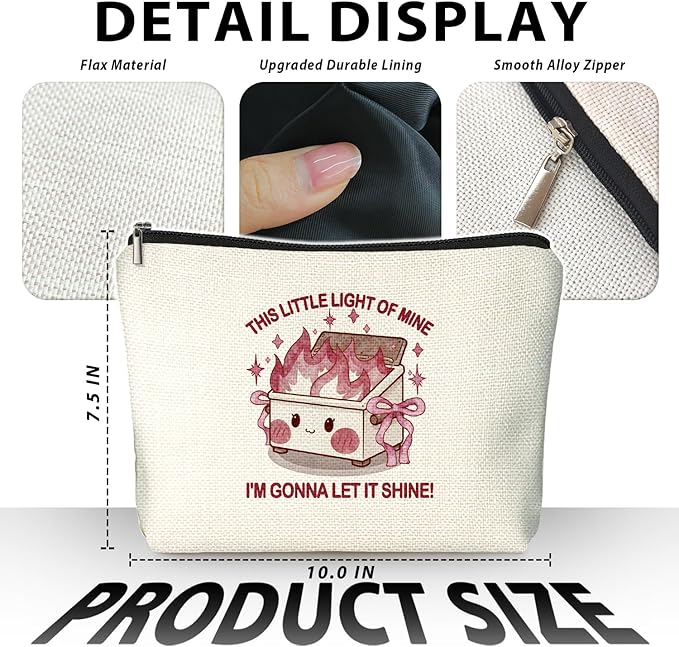 Cute Pink Bow Dumpster Fire Gifts Makeup Bag, Dumpster Bag,Dumpster Fire Cosmetic Bags for Women, Inspirational Positive Encouragement Gifts for Women Zipper Pouch