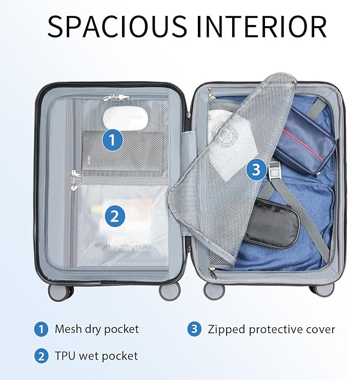 KROSER Hardside Expandable Carry On Luggage with Spinner Wheels & Built-in TSA Lock, Durable Suitcase Rolling Luggage with USB Port, Carry-On 20-Inch, Green