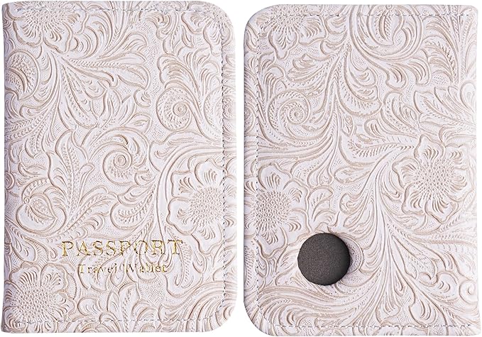 lizimandu Passport Holder with Airtag Slot, Airtag Passport Wallet for Men Women, Slim Leather Passport Holder Case Family for Travel Anti-Lost(1-Carved White)