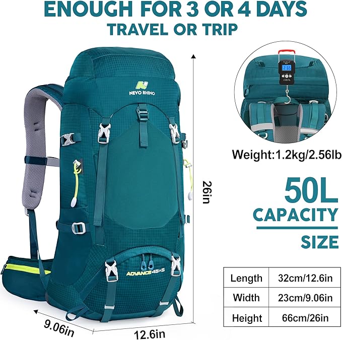 N NEVO RHINO Internal Frame Hiking Backpack 50/60/65/70/80L, Mountain Climbing Camping Backpack Daypack Waterproof Rain Cover | Mountain Climbing, Camping Backpack, Daypack, Waterproof, Rain Cover
