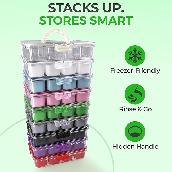 Snackle Box Container with Lid- Travel Charcuterie Box with Handle - Organizer for Candy, Fruit, Nuts, Veggies, Snacks, Beach Essentials, Portable Lunch Box (Green, Large)