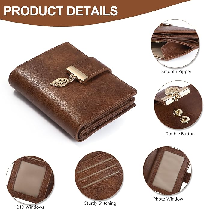 yiijay Small Wallet Women RFID Blocking Leather Bifold Wallet Credit Card Holder for Women Ladies Compact Wallet Mini Purse With Zipper Pocket