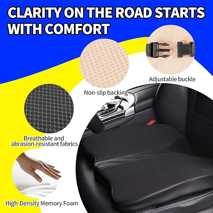 LARROUS Car Seat Cushion - Comfort Memory Foam Seat Cushion for Car Seat Driver, Tailbone (Coccyx) Pain Relief, Car Seat Cushions for Driving (Black)