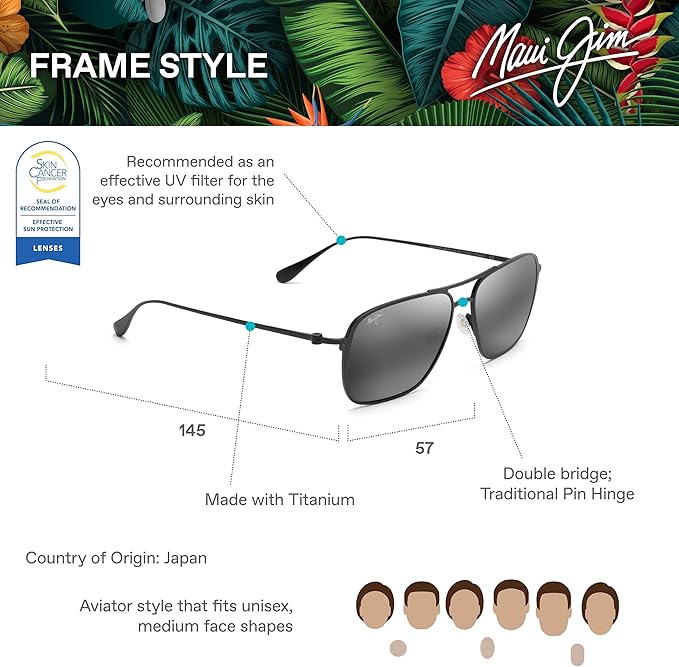 Maui Jim Polarized Men's and Women's Beaches Universal Fit Aviator Sunglasses