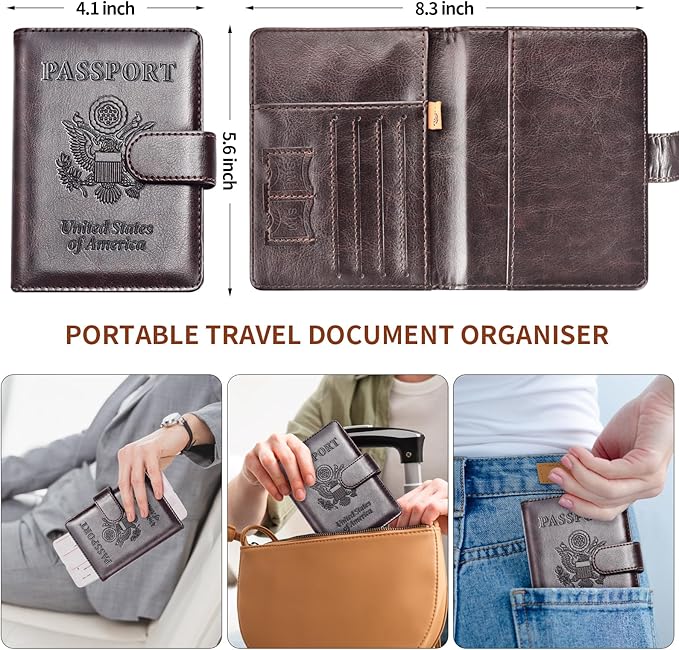 Herain Passport Holder for Travel Cruise Essentials, 2 Pcs Passport Cover Wallet Case Women Men Family, RFID Passports Book Card Holders Travel Accessorie Gifts Must Haves