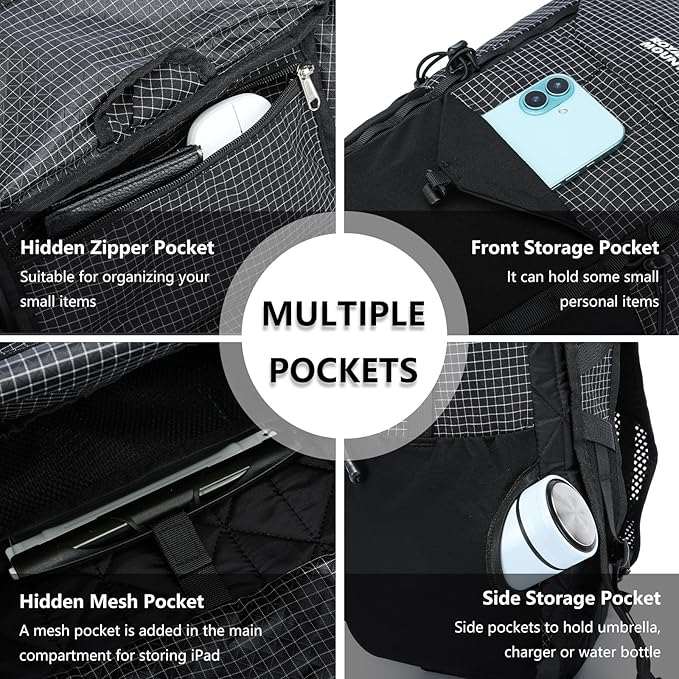 Hiking Backpack For Women&Men, 20L Lightweight Foldable Water Resistant Packable Travel Small Hiking Backpacks, Daypack Backpacks For Travel, Camping (Black)