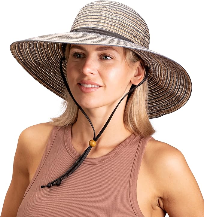 Sloggers Women's Wide Brim Braided Sun Hat with Wind Lanyard - UPF 50+ Maximum Sun Protection