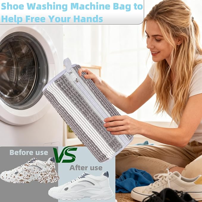Shoe Washing Machine Bag 2pc Shoe Bags for Washing Machine Reusable Shoe Laundry Bags With Unique Self-locking Zipper Design for All Tennis Slippers Sneakers