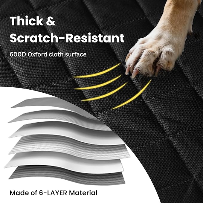 Dog Hammock for Car with Door Protectors, Waterproof, Scratchproof, Split Soft Dog Seat Cover for Back Seat with Mesh Window, Fits SUV/Sedan/Tesla Models (Black)