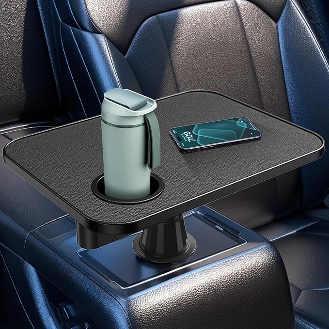 Car Tray& Car Desk for Laptop,Dual 360° Rotating,Anti Slip Leather Surface,Steering Wheel Tray,Car Accessories- Compatible with Tesila Model Y/3/S, Forrd F150/Explorer/Maverick/Most Vehicles(Black)
