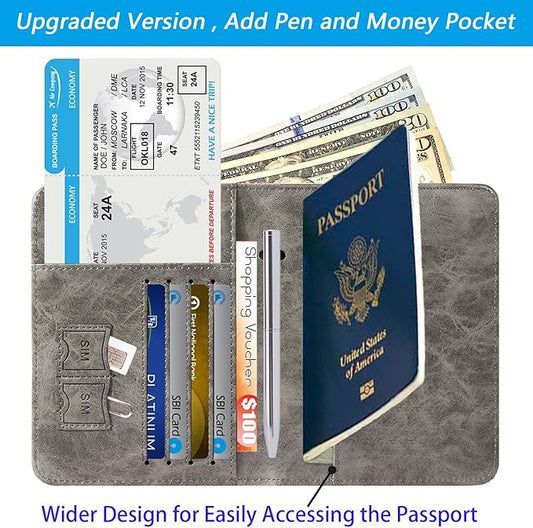 Passport Holder Cover Wallet Travel Essentials RFID Blocking Leather Card Case International Must Haves Travel Accessories for Women Men(113#Grey)