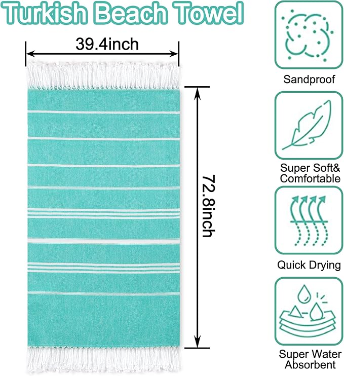 Beach Towel 2 Pack, Sand Free Oversized 39 x 72, Turkish Quick Dry Towel, Lightweight Pool Travel Towel, Cool Beach Essentials Super Absorbent