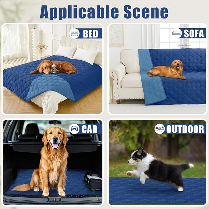 Smiry Waterproof Dog Bed Cover Blanket 68x82, Soft Reversible Pet Blanket, Washable Leakproof Cats Dogs Couch Cover for Sofa, Couch, Furniture, Lattice, Navy/Blue