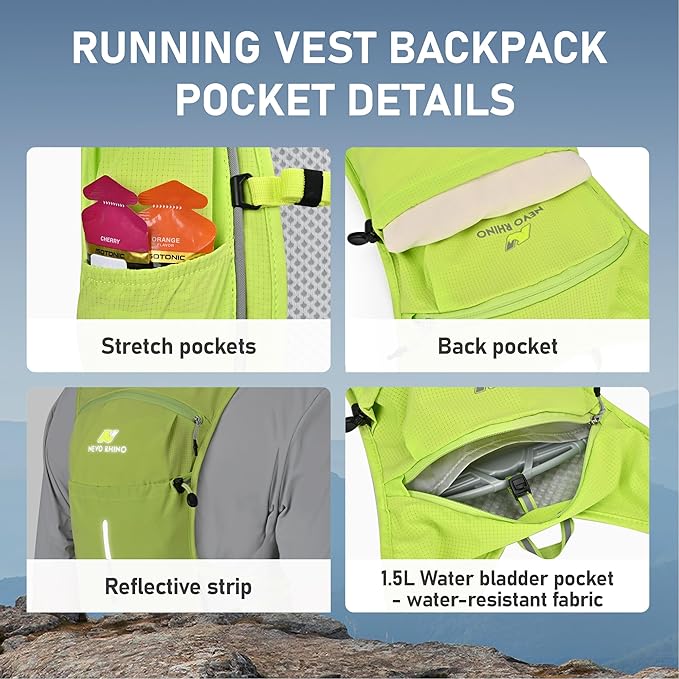 N NEVO RHINO Running Vest, Lightweight Hydration Vest, Insulated Water Backpack with 1.5L Water Bladder for Hiking, Trail, Running,Marathons,Cycling