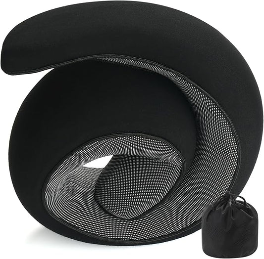 REDOFF®Travel Pillow for Neck Support, Memory Foam Neck Pillow for Airplane, Car, Office - Adjustable Strap with Magic Tape, Breathable & Portable with Storage Bag，It's Good to give Gifts.（Black）