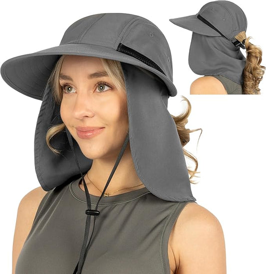 SUN CUBE Sun Hat for Women with Ponytail Hole Neck Flap, Gardening Hat Women Sun Protection, UV Hats Hiking Walking Fishing