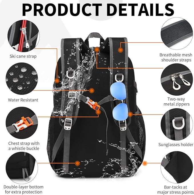 35L Lightweight Packable Backpack – Durable Foldable Daypack for Travel, Hiking, and Gym (Black)