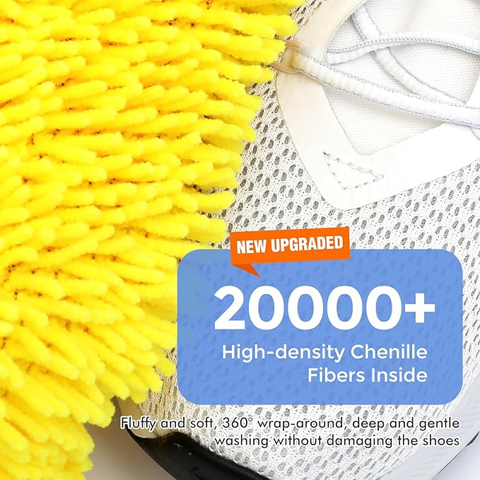 Shoe Washing Machine Bag, Laundry Shoe Bag for Washer & Dryer, Shoe Bag for Washing Machine Hands-free Plush Fibers Shoe Cleaning Bag Reusable for Sneakers Tennis Shoes, Yellow 2Pcs