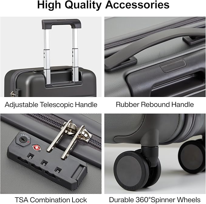 Hanke 16 Inch Underseat Carry On Luggage Hard Shell Suitcases with Wheels Mini Small Carry On Bag for Airline Approved TSA Luggage Lightweight Travel Suitcase(Graphite Grey)