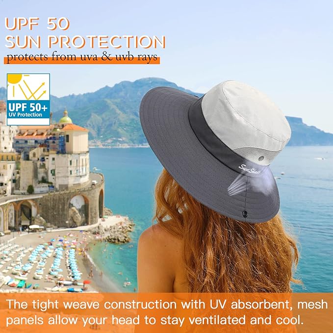 Sun Hats for Women Beach Hat Ponytail Hat Womens Sun Hat with UV Protection Wide Brim