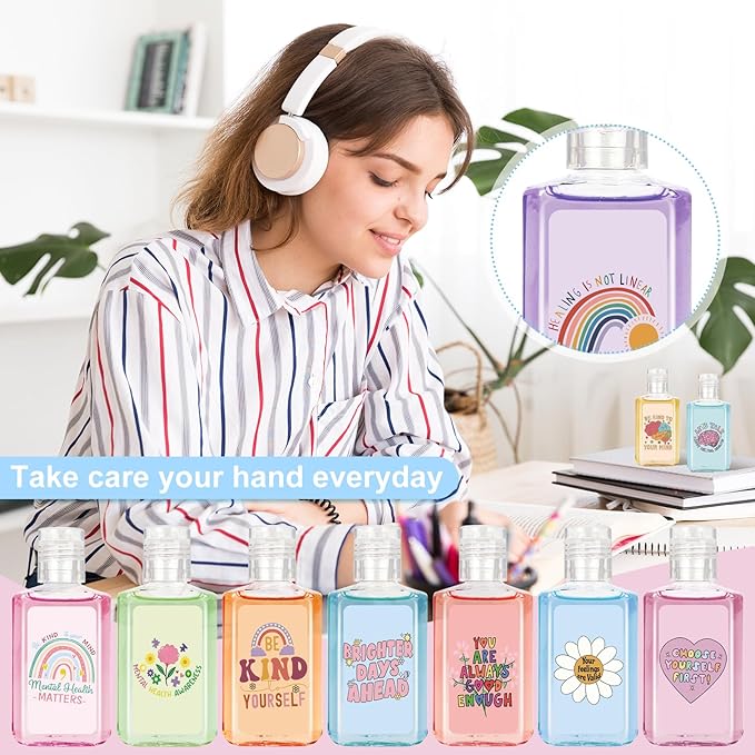 50 Pcs Mental Health Awareness Hand Sanitizer Bulk Inspirational Positive Affirmation Small Hand Sanitizer 1fl oz Travel Size Hand Soap Mental Health Gift for Teachers Team Coworker (Colorful)