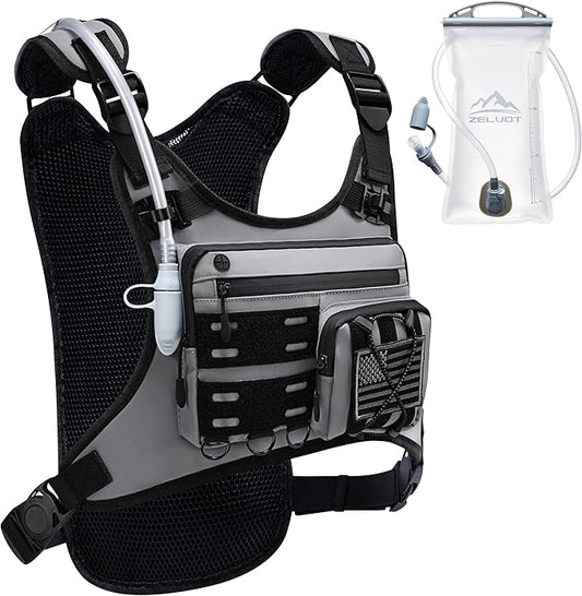 Running Vest with 2L Water Bladder, Hydration Pack, USA Original Patent, Lightweight Hydration Backpack with Gear Holder, Reflective Chest Pack for Men Women for Marathon Hiking