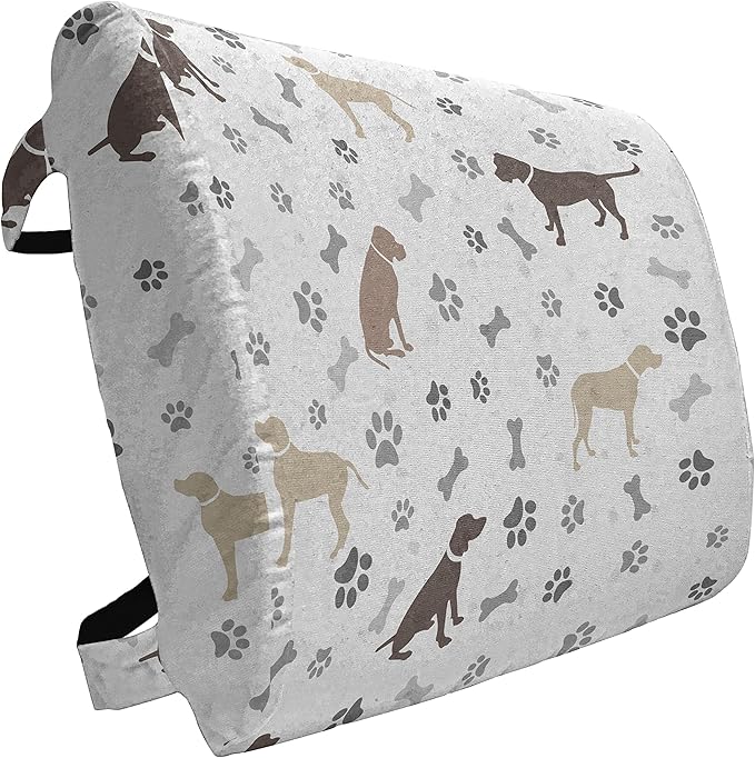 Ambesonne Dog Lover Lumbar Back Support Pillow, Paw Print Bones and Dog Silhouettes American Foxhound Breed Playful Pattern, High Density Foam for Office Chairs Car Seats, 14" x 13", Umber Beige Grey