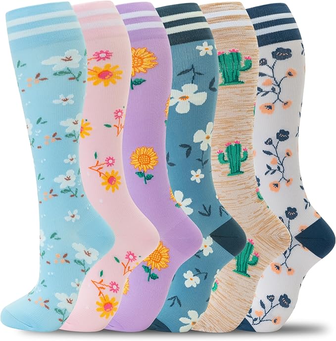 fenglaoda Compression Socks for Women Men Support Circulation 6 Pairs Socks For Nurse, Travel, Flight