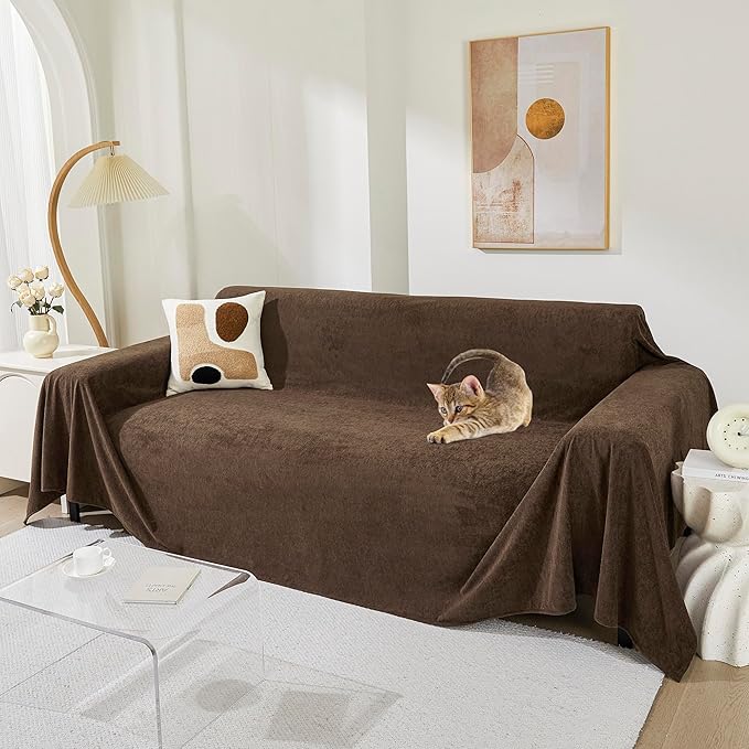 MEETSKY Couch Cover for 3 Cushion Sofa Washable, Cat Scratch Proof Sofa Covers, Furniture Protector L Shape Sofa Slipcovers Soft Sectional Couch Covers for Dogs, 71" x 134", Brown