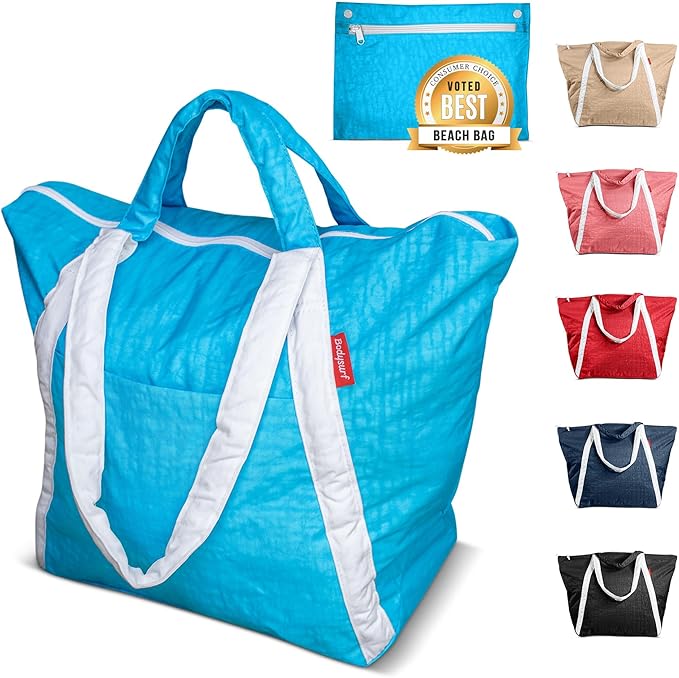 Bodysurf Beach Bags Waterproof Sandproof - Packable Foldable Nylon Zipper Tote Bag for Travel Lightweight, Pool, Boat, Cruise