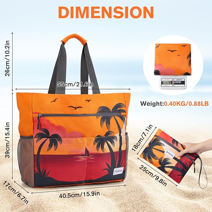 G4Free Beach Bag, Waterproof Sandproof Beach Tote Bag, Large Capacity Foldable for Women