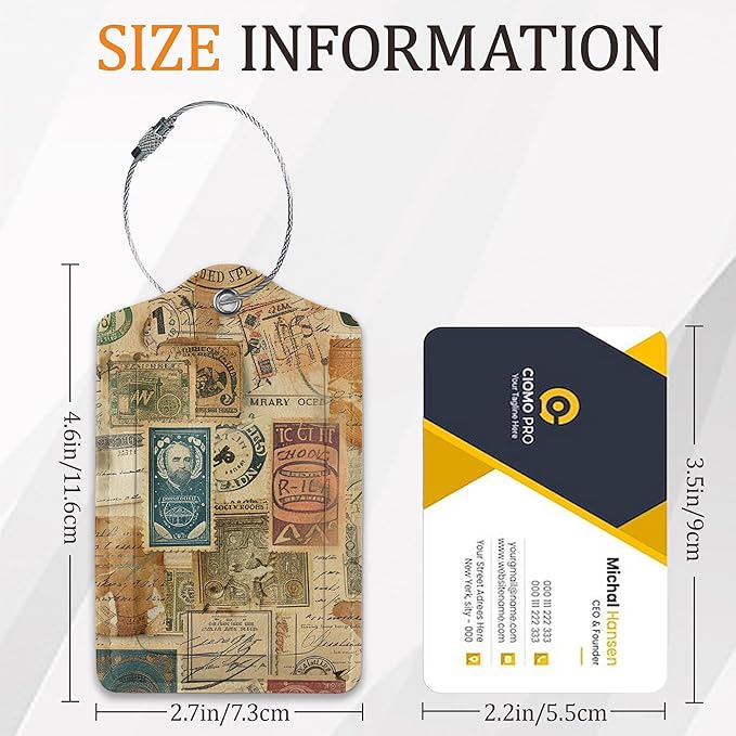 Stamp Luggage Tags for Suitcase 3 Pack, Privacy Cover ID Label with Stainless Steel Loop and Address Card for Travel Bag Suitcase