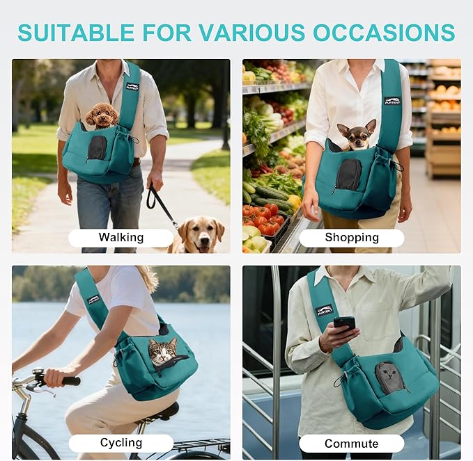 Dog Carrier Sling for Small Dogs & Cats Hand-Free Puppy Sling Purses with Storage Bag and Adjustable Shoulder Strap, Pet Sling Carrier Up to 8.8 Lbs (Blue)