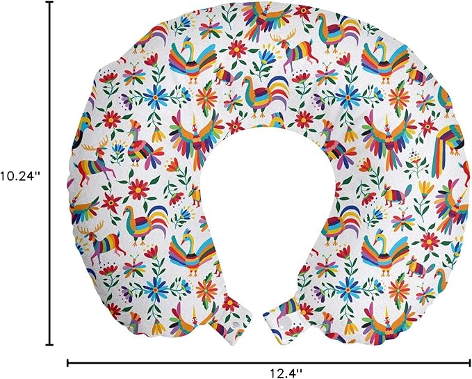 Ambesonne Mexican Travel Pillow Neck Rest, Traditional Latin American Art Design Natural Inspirations Flowers and Birds, Memory Foam Traveling Accessory for Airplane and Car, 12", Tan Brown