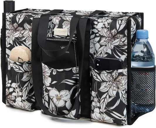 TOPDesign Utility Water Resistant Tote Bag with 13 Pockets, Top Zipper Closure & Thick Bottom Support, for Working Women