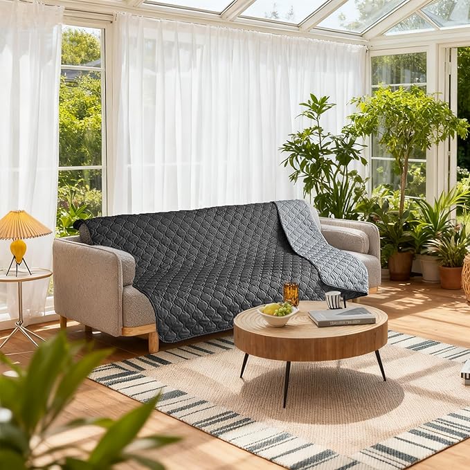 gogobunny 100% Double Sided Waterproof Dog Blanket Soft Pet Bed Cover Reversible Protect Furniture Couch Sofa Car for Puppy Large Dog Cat (Dark Charcoal/Light Charcoal, 82x120 Inch (Pack of 1))