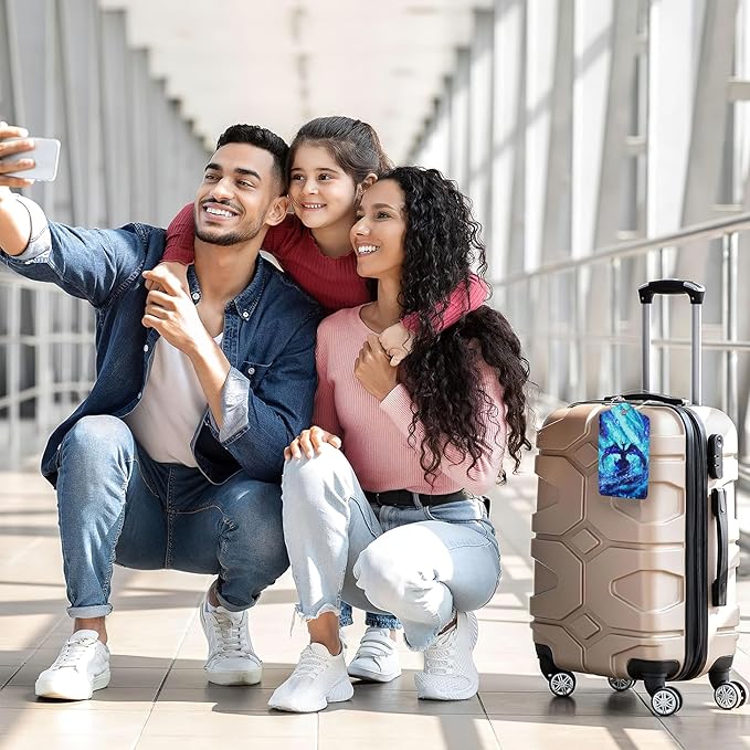 2 Pack Luggage Tag for Suitcases Blue Dragon Glowing PU Leather Bag Travel Suitcase ID Identifier Baggage Tags for Women Men Travel