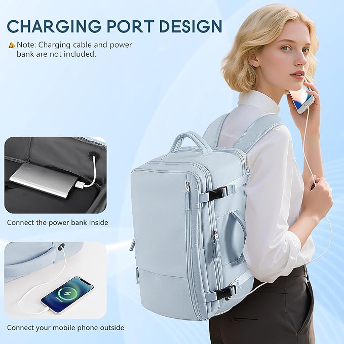 Beraliy Travel Backpack for Women Men, Carry On Backpack, 16 inch Laptop Backpack, Waterproof Casual College Daypack for Weekender Overnight Hiking, Light Blue