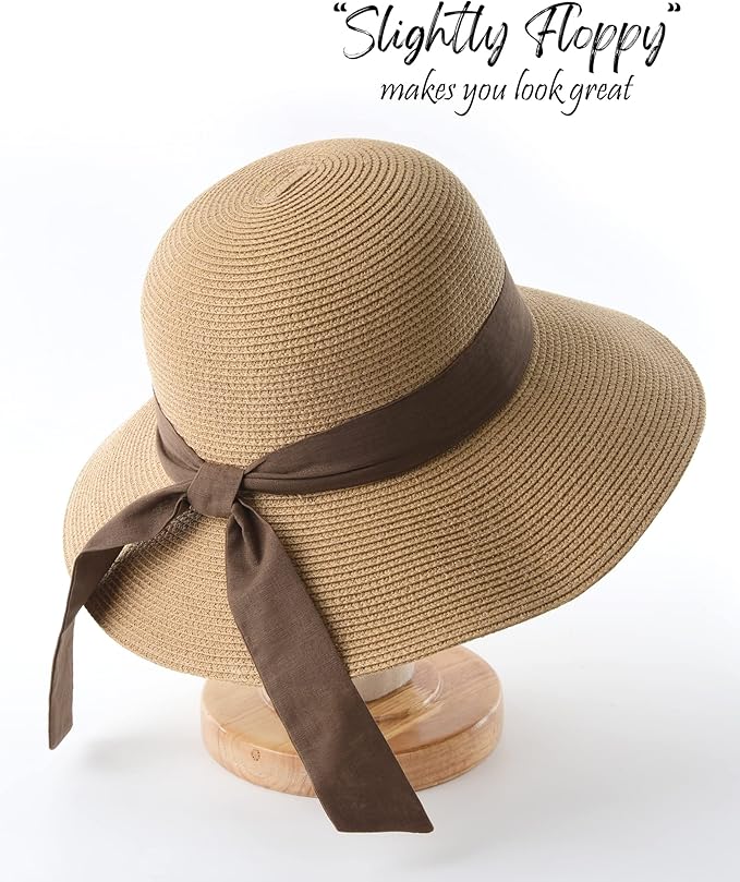FURTALK Womens Beach Sun Straw Hat UV UPF 80+ Travel Foldable Brim Summer UV Hat