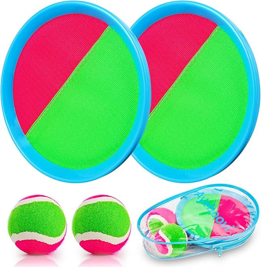 Ayeboovi Toss and Catch Paddle Ball Game Outdoor Beach Pool Sand Toys Outside Lawn Yard Games for 3 4 5 6 7 8 9 10 11 12 Year Olds Girls Boys Toys Birthday Gift (2 Paddles 2 Balls)