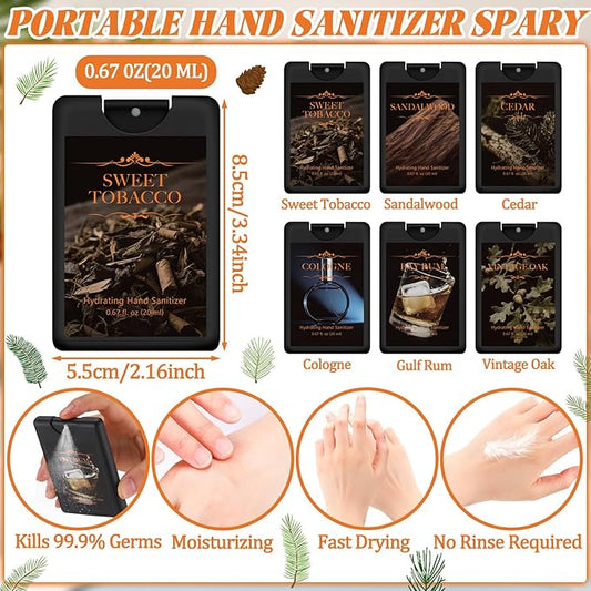 24 Pcs Hydrating Hand Sanitizer Spray for Business Men Male Sanitizing Mist Scented Spray Hand Sanitizer Travel Size Refillable Pocket Portable for Men Adults Boss Gift Coworker Office Team