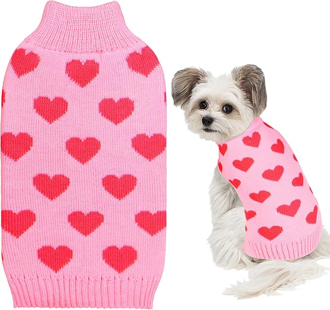 GOYOSWA Valentine Dog Sweater Dog Valentines Clothes Outfit Knitted Heart Sweater for Small Medium Large Dogs Pets (Pink, Medium)