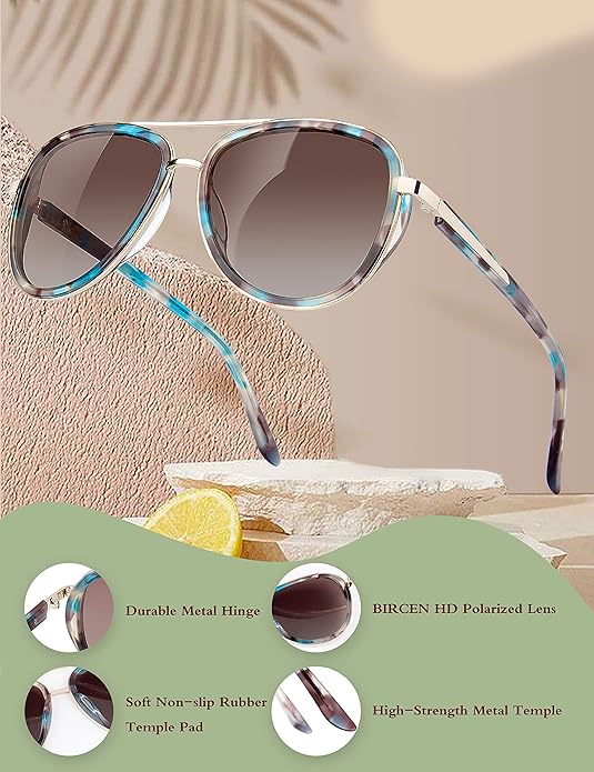 BIRCEN Polarized Sunglasses for Women UV - Protection Womens Retro Mirrored Shades with Acetate Frame BC2001